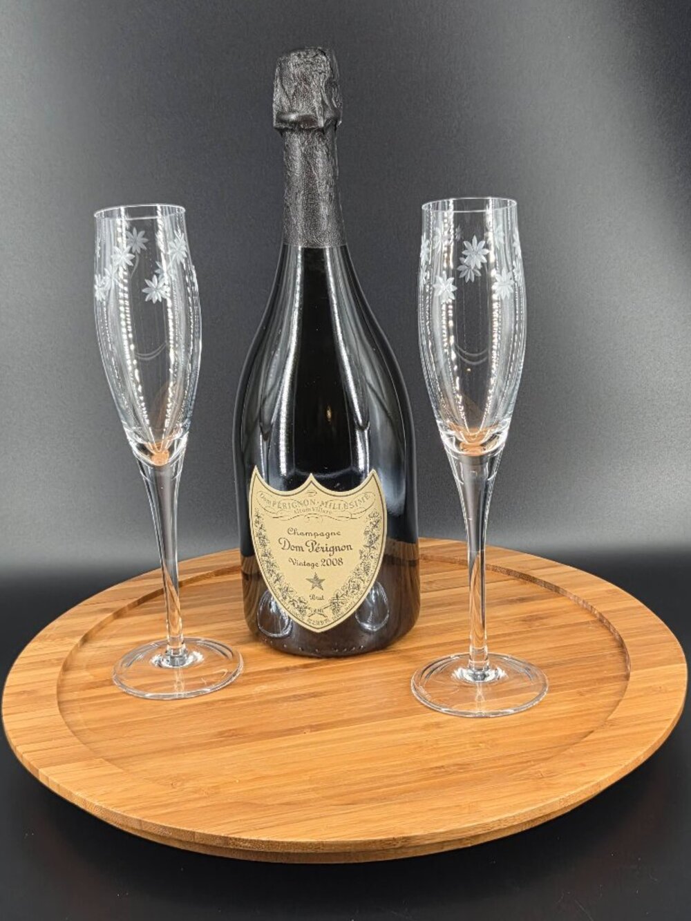 Vintage Tiffany & Co Daisy Crystal Champagne Flutes Set of 2 Etched Flowers